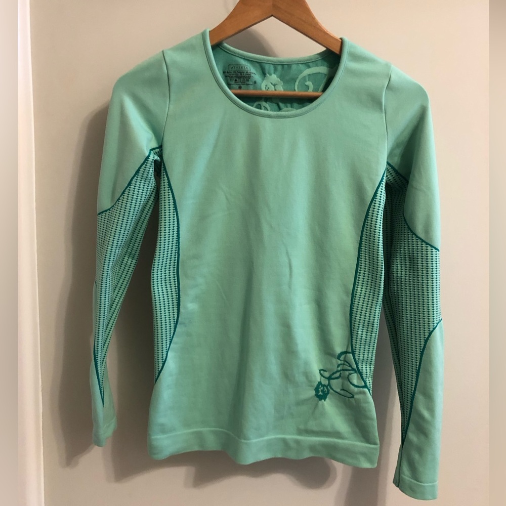 B5) Athleta Floral Long Sleeve Compression Top in Teal